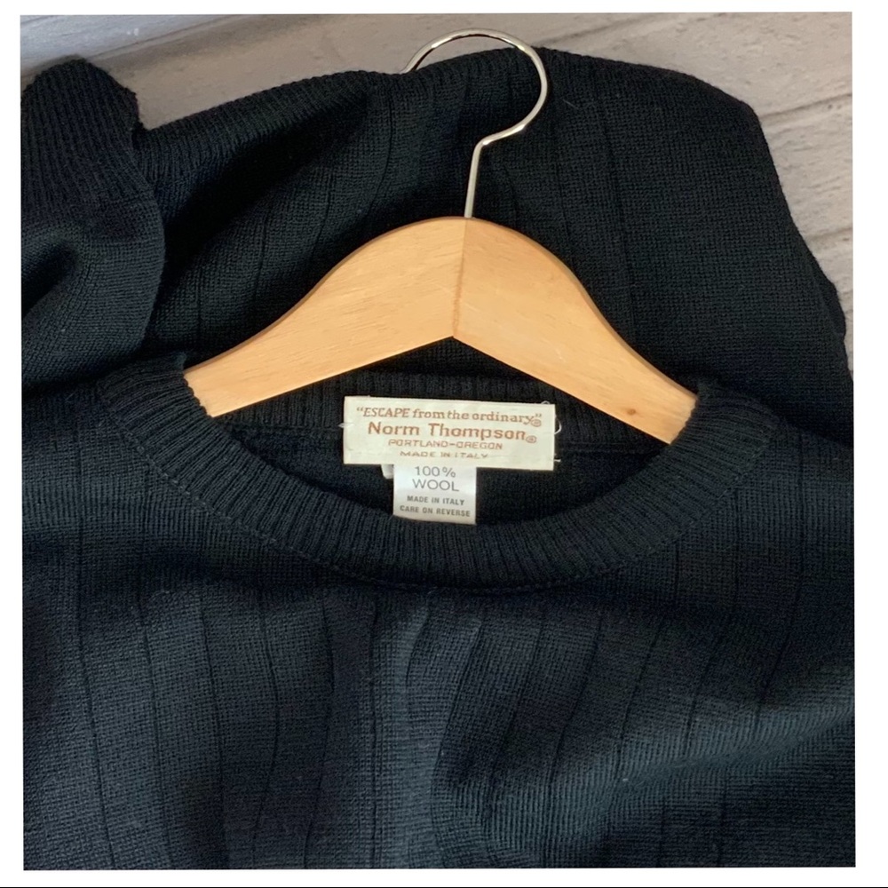 100% ITALIAN WOOL NORM THOMPSON RICH BLACK CREW NECK SWEATER - LRG - Picture 9 of 11
